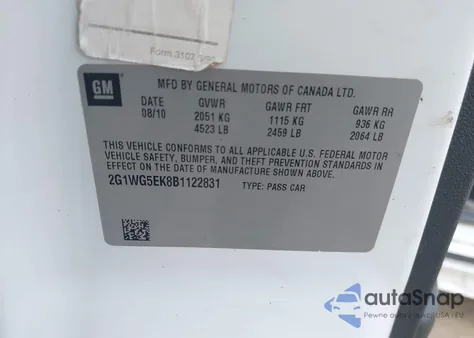 2011 Chevrolet Impala Lt z USA, uszkodzony, nr VIN 2G1WG5EK8B1122831